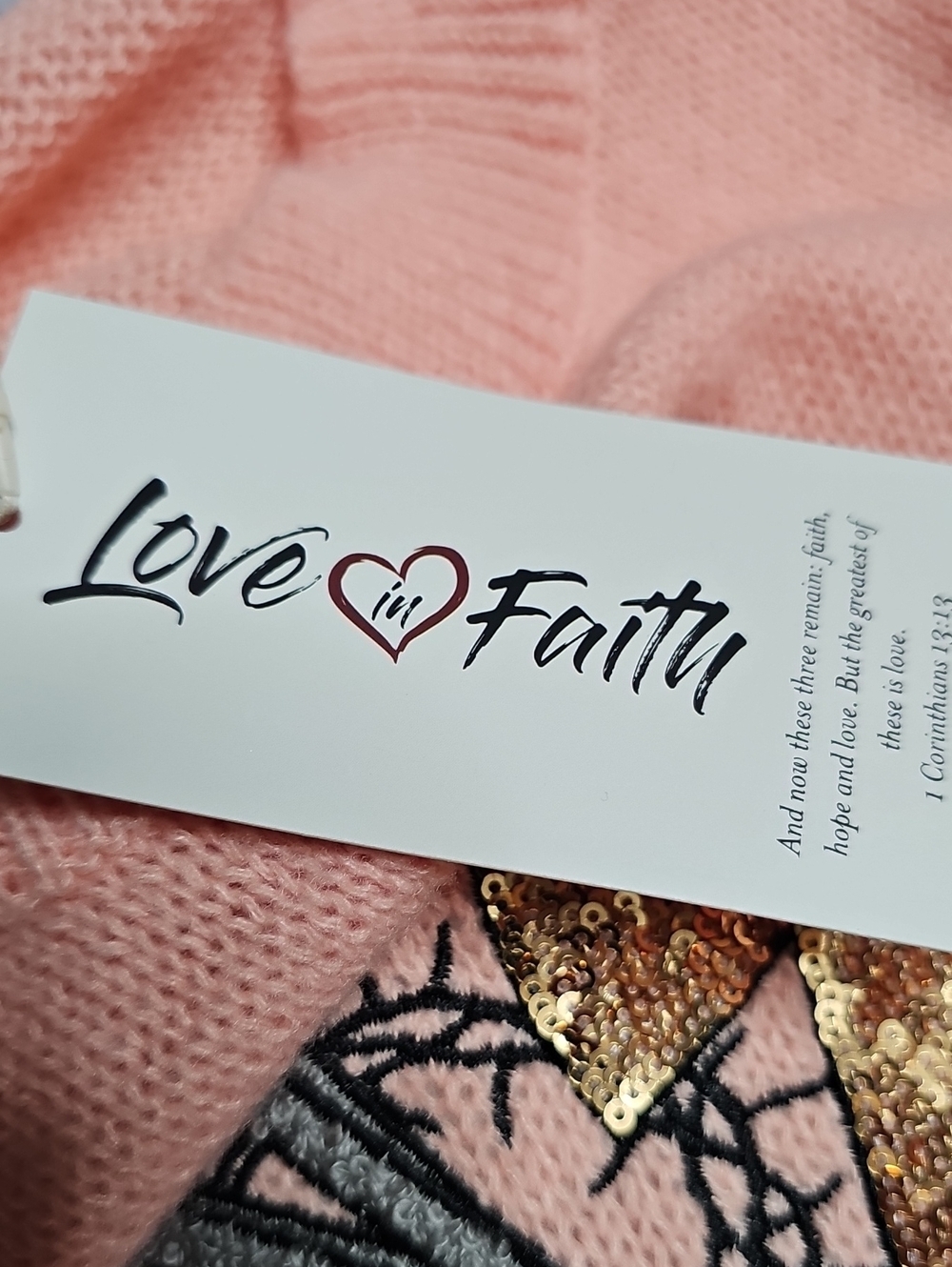 Live And Faith Relaxed Pink Crewneck Sweater with Embroidered Front - Picture 8 of 8
